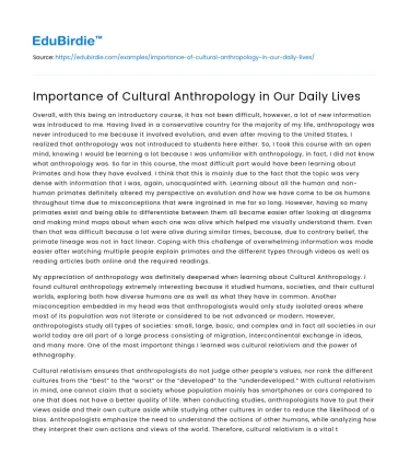 Importance of Cultural Anthropology in Our Daily Lives