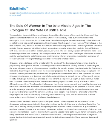 Women’s Role in Late Middle Ages in Wife of Bath’s Tale