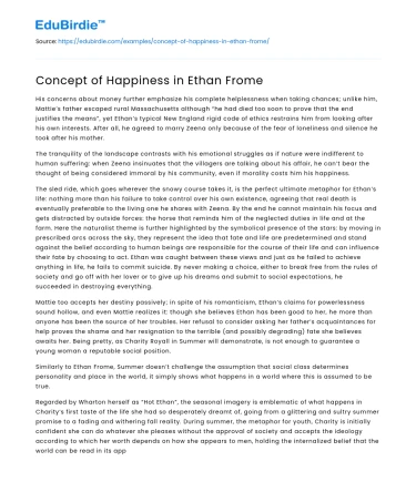 Concept of Happiness in Ethan Frome