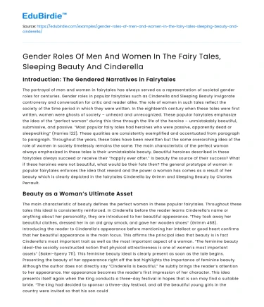 Gender Roles in Sleeping Beauty and Cinderella Fairy Tales