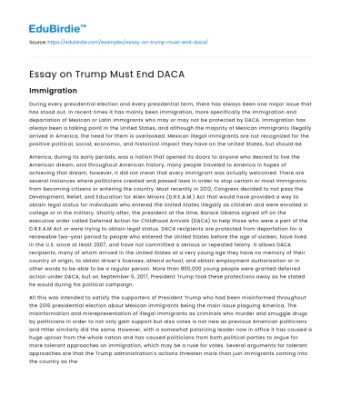 Essay on Trump Must End DACA