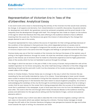 Analyzing Victorian Era in Tess of the d’Urbervilles