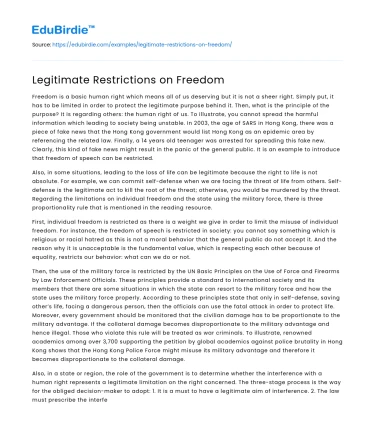 Legitimate Restrictions on Freedom