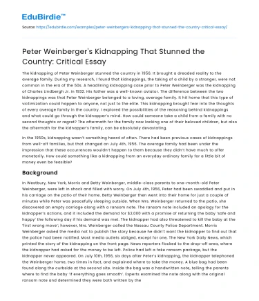 Peter Weinberger’s Kidnapping That Stunned the Country: Critical Essay