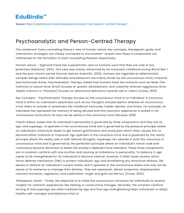 Psychoanalytic and Person-Centred Therapy