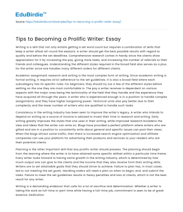 Tips to Becoming a Prolific Writer: Essay