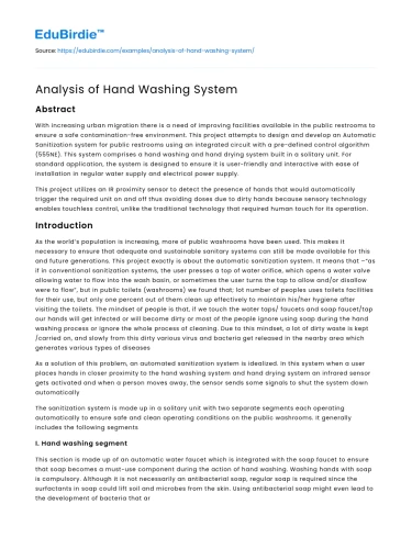 Analysis of Hand Washing System
