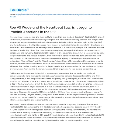 Roe VS Wade vs Heartbeat Law: Legal to Prohibit US Abortions?