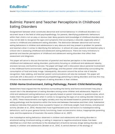Bulimia: Parent and Teacher Perceptions in Childhood Eating Disorders