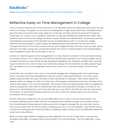 Reflective Essay on Time Management in College