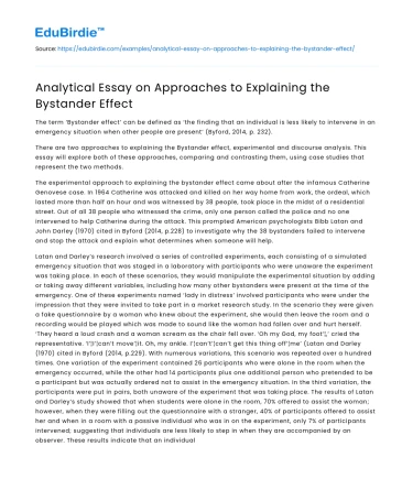Analytical Essay on Approaches to Explaining the Bystander Effect