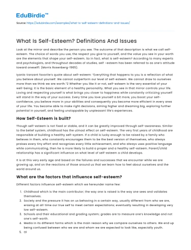 What Is Self-Esteem? Definitions And Issues
