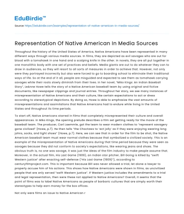 Representation Of Native American In Media Sources