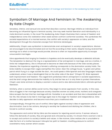 Symbolism Of Marriage And Feminism In The Awakening By Kate Chopin