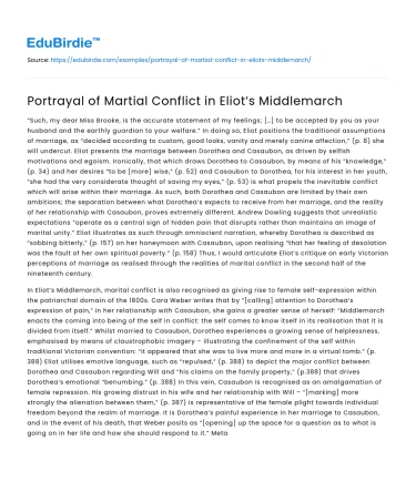 Portrayal of Martial Conflict in Eliot’s Middlemarch
