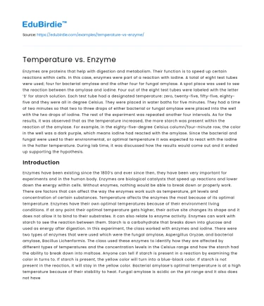 Temperature vs. Enzyme