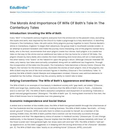 The Morals And Importance Of Wife Of Bath’s Tale In The Canterbury Tales