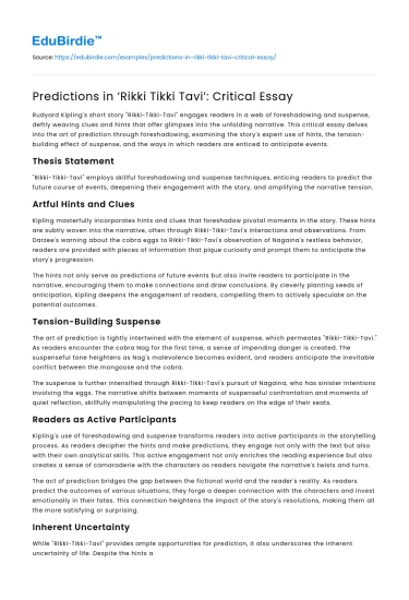 Predictions in ‘Rikki Tikki Tavi’: Critical Essay