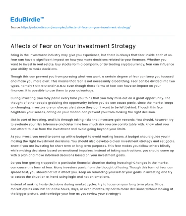 Affects of Fear on Your Investment Strategy
