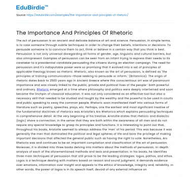 The Importance And Principles Of Rhetoric