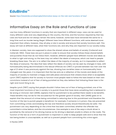 Informative Essay on the Role and Functions of Law