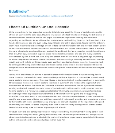 Impact of Diet on Oral Microbiota