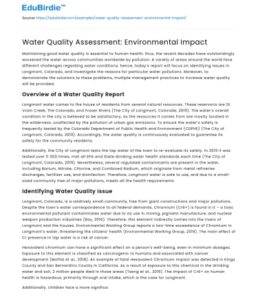 Water Quality Assessment: Environmental Impact