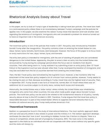 Rhetorical Analysis Essay about Travel