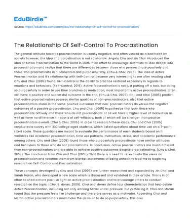 The Relationship Of Self-Control To Procrastination