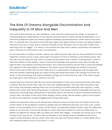 Dreams, Discrimination, Inequality in Of Mice And Men
