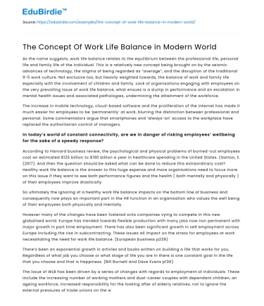 The Concept Of Work Life Balance in Modern World
