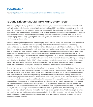 Elderly Drivers Should Take Mandatory Tests