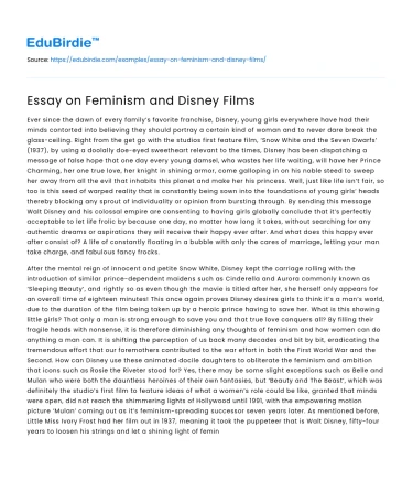 Essay on Feminism and Disney Films