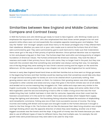 Comparison of New England and Middle Colonies