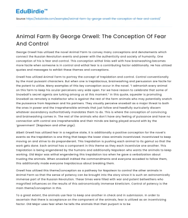 Animal Farm By George Orwell: The Conception Of Fear And Control