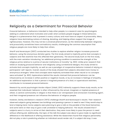 Religiosity as a Determinant for Prosocial Behavior