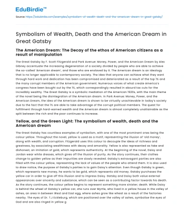 Symbolism of Wealth, Death and the American Dream in Great Gatsby