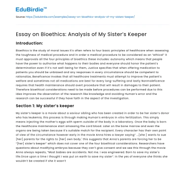 Bioethical Implications Explored in My Sister’s Keeper