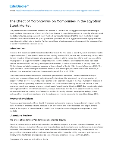 The Effect of Coronavirus on Companies in the Egyptian Stock Market