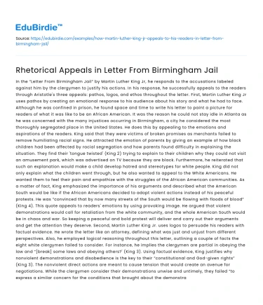 Rhetorical Appeals in Letter From Birmingham Jail