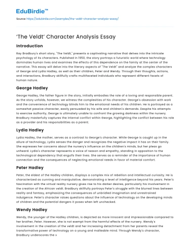 ‘The Veldt’ Character Analysis Essay