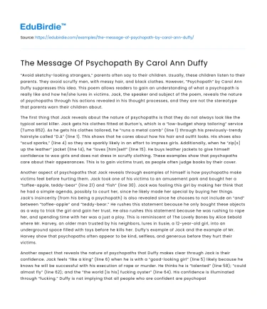 The Message Of Psychopath By Carol Ann Duffy