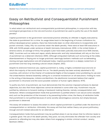 Essay on Retributivist and Consequentialist Punishment Philosophies