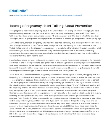 Teenage Pregnancy: Start Talking About Prevention