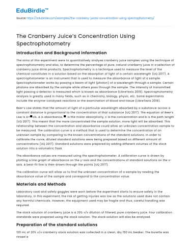 The Cranberry Juice’s Concentration Using Spectrophotometry