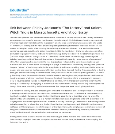 Shirley Jackson’s “The Lottery” and Salem Witch Trials: Analysis