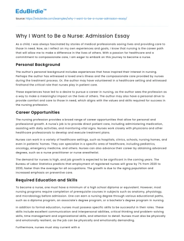 Why I Want to Be a Nurse: Admission Essay