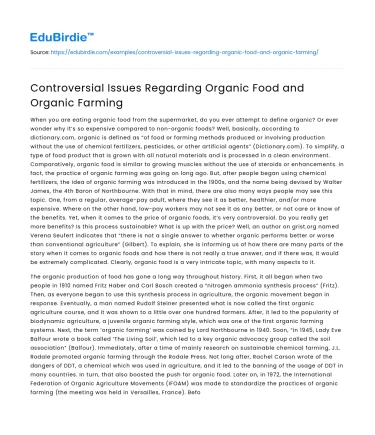 Controversial Issues Regarding Organic Food and Organic Farming