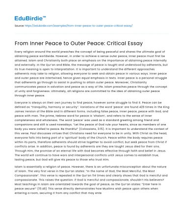 From Inner Peace to Outer Peace: Critical Essay