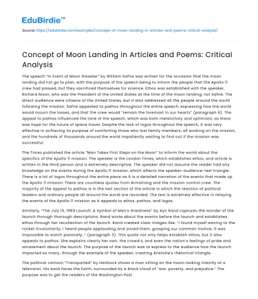 Concept of Moon Landing in Articles and Poems: Critical Analysis